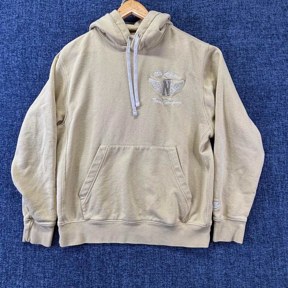 Nike Hoodie Mens M Tan Cotton Blend Regular Fit Embroidered Athletics Graphic